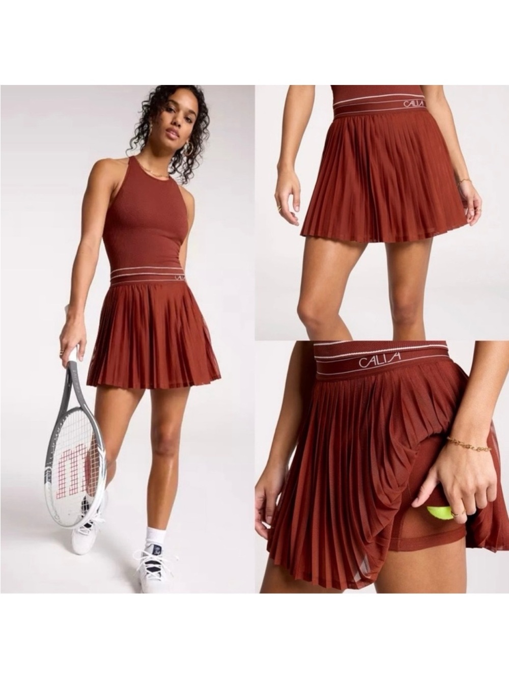 CALIA by Carrie Underwood Rust Pleated Tennis Skort